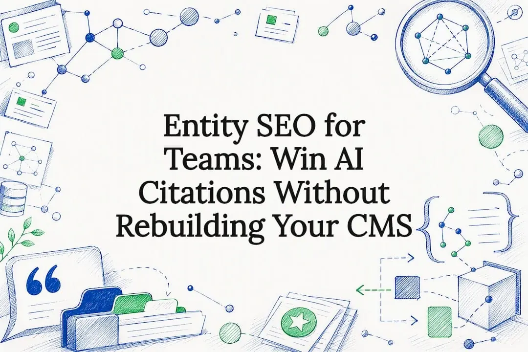 Decorative entity SEO title card illustration