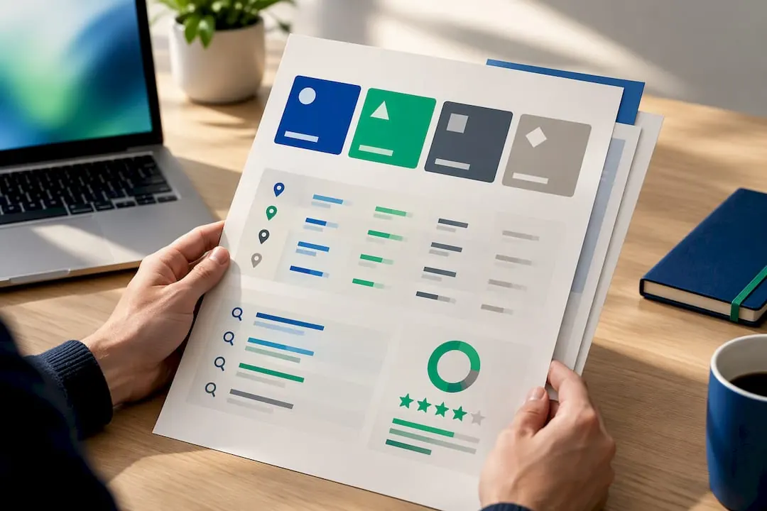 Illustrated local SEO report layout