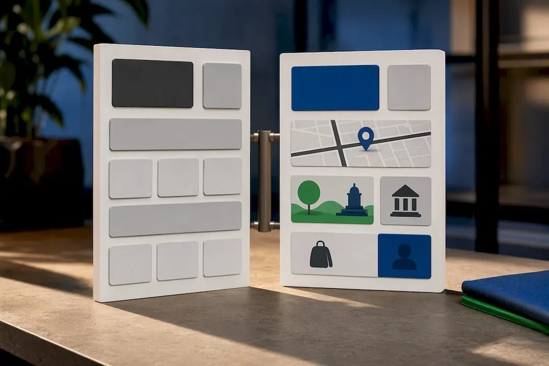 Illustration contrasting generic and local pages