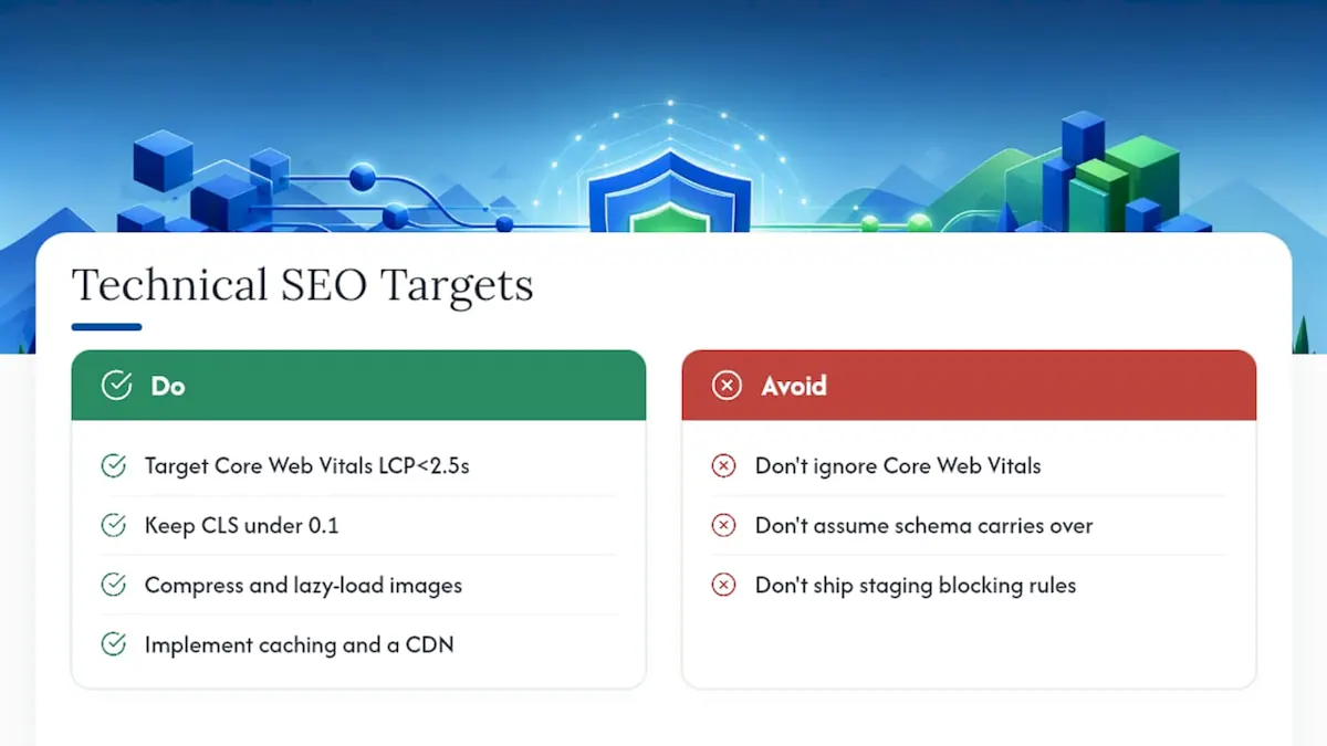 What Technical SEO Targets Matter Most in a Redesign?, overview diagram